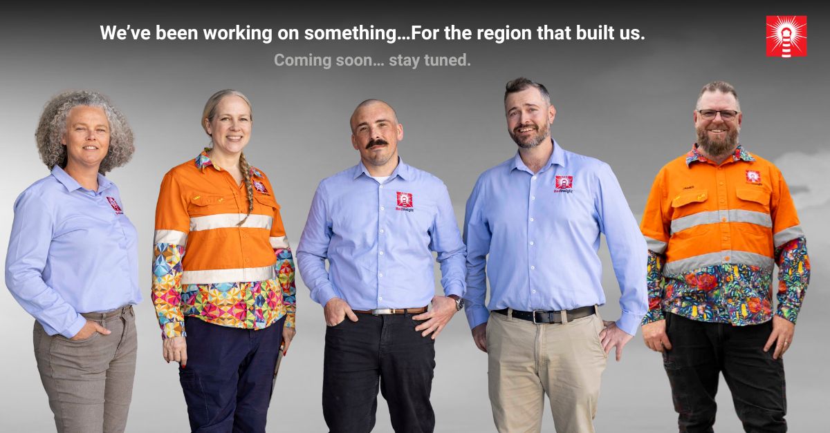 The Red Insight team standing together with the text “We’ve been working on something… For the region that built us.”