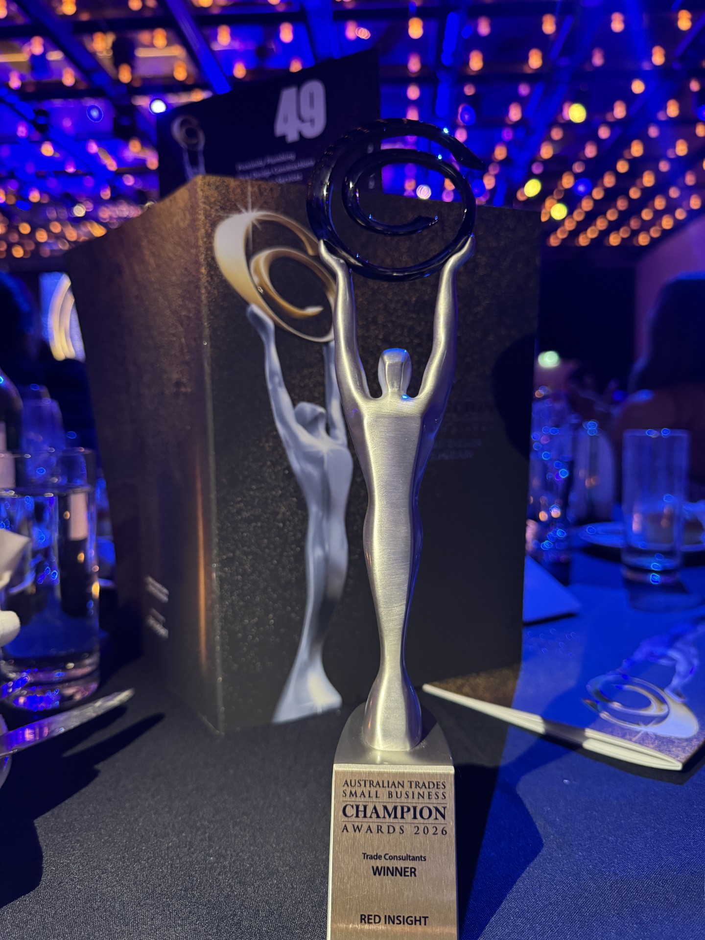 Australian Trades Small Business Champion Awards 2026 trophy awarded to Red Insight as the Trade Consultants category winner.